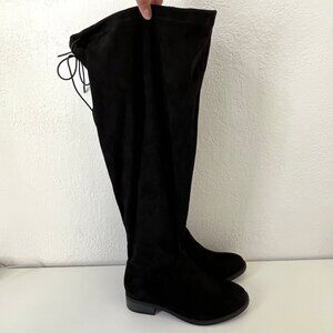 New Torrid Black Faux Suede Stretch Flat Over the Knee Boots - Size 8WW